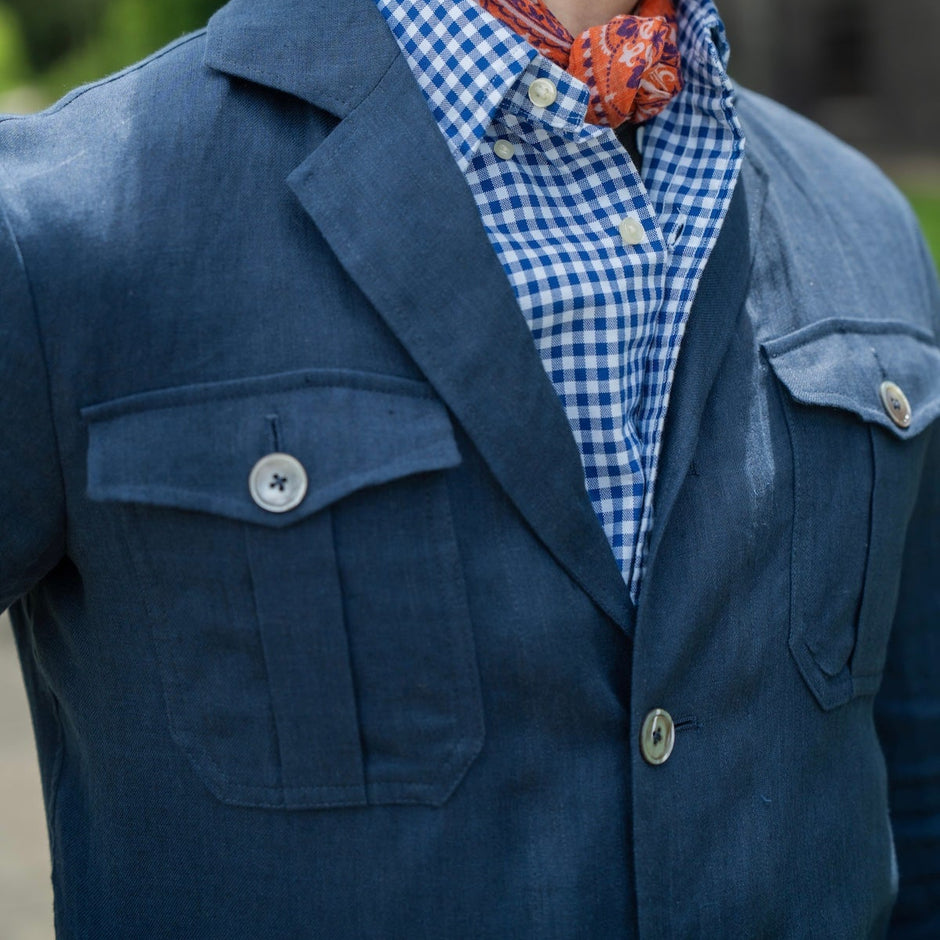 Crittenden Safari Jacket in Navy 100% Linen