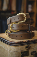 Load image into Gallery viewer, Handmade Leather Belt with Brass Horseshoe Buckle