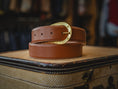 Load image into Gallery viewer, Handmade Leather Belt with Brass Horseshoe Buckle