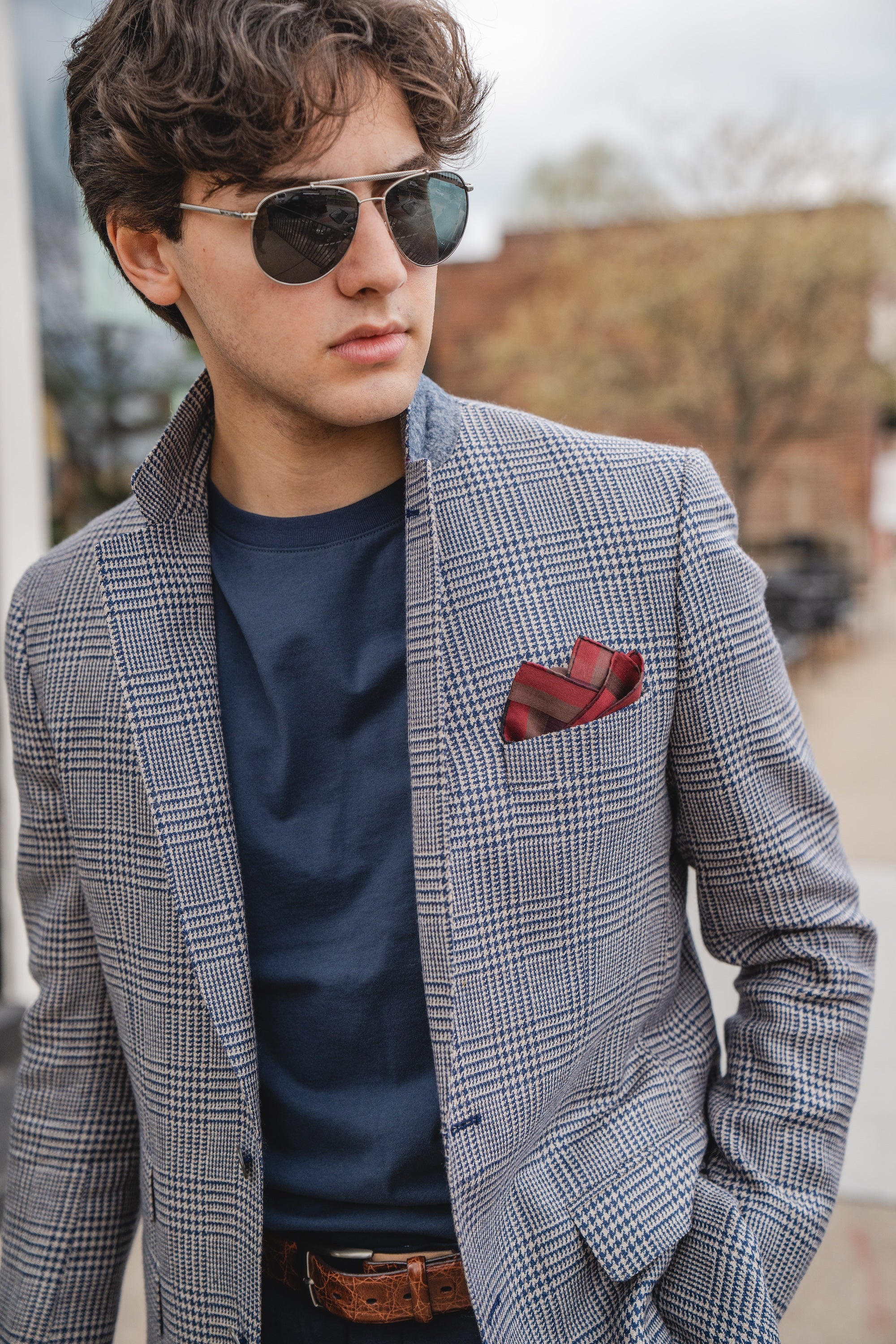 Harrods Flap Pocket Jacket in Navy/Sand Glen – Crittenden 