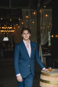 Load image into Gallery viewer, Navy Linen 2-Button Patch Pocket Sportcoat with pocket square and pink dress shirt