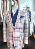 Load image into Gallery viewer, Red/Tan/Royal Plaid Harrods Flap Pocket Sportcoat in Linen/Cotton/Silk