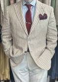 Load image into Gallery viewer, Sand and White Stripe Linen/Cotton Blazer with red tie and pocket square