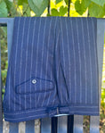 Load image into Gallery viewer, Harrods Peak-Lapel Flap Pocket Suit in Navy Chalk Stripe Flannel