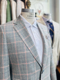 Load image into Gallery viewer, SIlk/Linen/Cotton Harrods Flap Pocket Sportcoat in Moss/Sky Check with Pink Windowpane