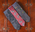 Load image into Gallery viewer, Crittenden Equestrian Silk Tie in Wine Horn & Crop Hunting Motif