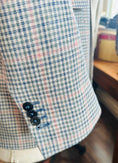Load image into Gallery viewer, SIlk/Linen/Cotton Harrods Flap Pocket Sportcoat in Moss/Sky Check with Pink Windowpane