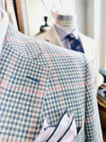 Load image into Gallery viewer, SIlk/Linen/Cotton Harrods Flap Pocket Sportcoat in Moss/Sky Check with Pink Windowpane
