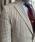 Load image into Gallery viewer, Sand and White Stripe Linen/Cotton Blazer with red tie and pocket square
