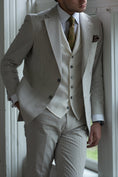 Load image into Gallery viewer, 100% Cotton Seersucker 2-button Suit in Sand/White with ivory vest and tie