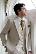 Load image into Gallery viewer, 100% Cotton Seersucker 2-button Suit in Sand/White with ivory vest and tie