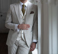 Load image into Gallery viewer, 100% Cotton Seersucker 2-button Suit in Sand/White with ivory vest and tie