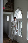 Load image into Gallery viewer, 100% Cotton Seersucker 2-button Suit in Sand/White with ivory vest and tie