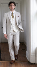 Load image into Gallery viewer, 100% Cotton Seersucker 2-button Suit in Sand/White with ivory vest and tie