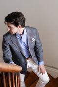 Load image into Gallery viewer, 100% Linen Harrods Sportcoat in Smoke Blue/Tan Plaid