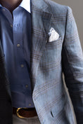 Load image into Gallery viewer, 100% Linen Harrods Sportcoat in Smoke Blue/Tan Plaid