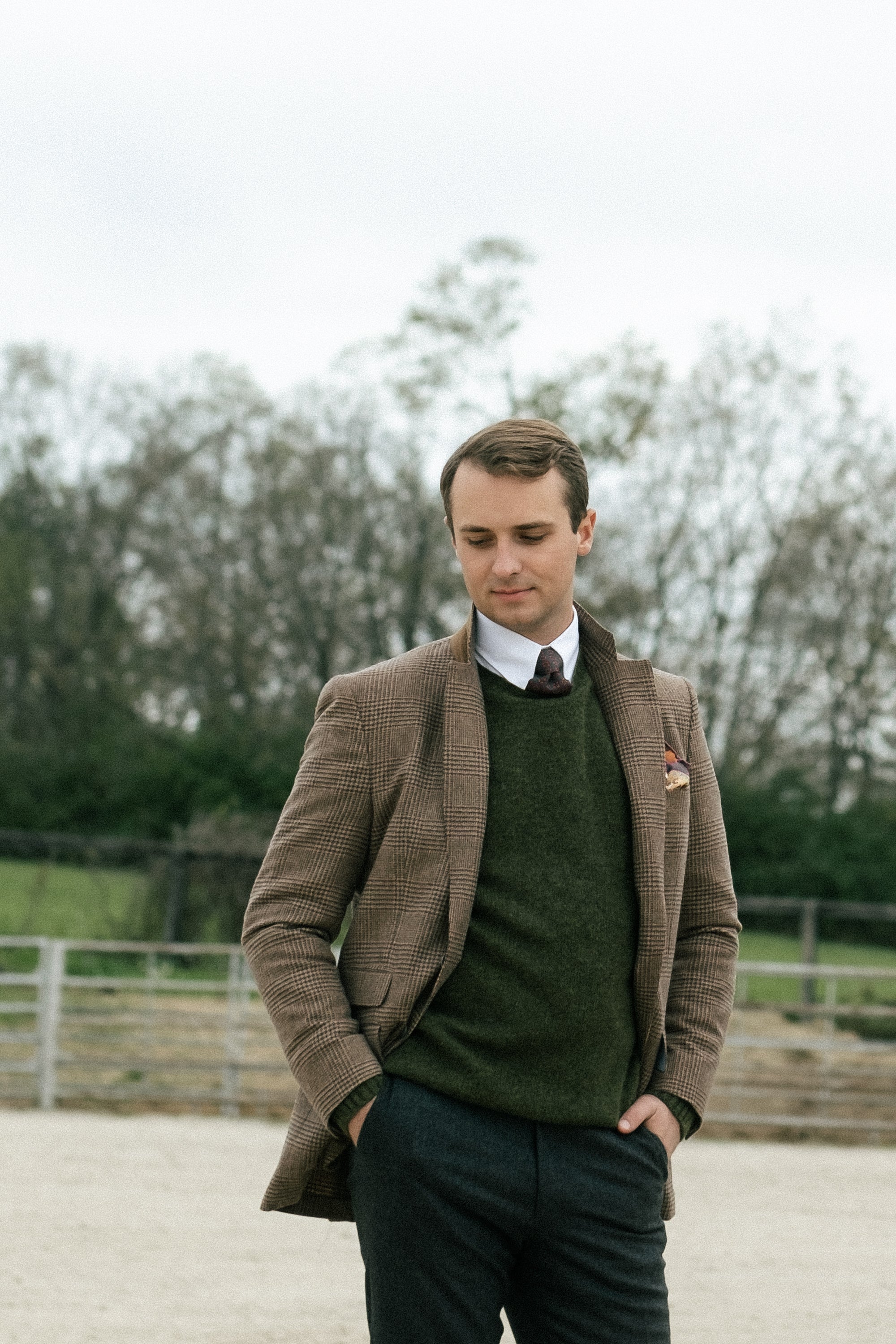 Harrods Flap Pocket Jacket in Sand/Brown Merino Glen Plaid 