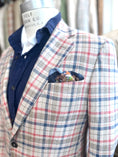 Load image into Gallery viewer, Red/Tan/Royal Plaid Harrods Flap Pocket Sportcoat in Linen/Cotton/Silk