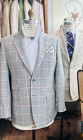 Load image into Gallery viewer, SIlk/Linen/Cotton Harrods Flap Pocket Sportcoat in Moss/Sky Check with Pink Windowpane