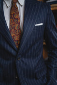 Load image into Gallery viewer, Harrods Peak-Lapel Flap Pocket Suit in Navy Chalk Stripe Flannel