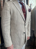 Load image into Gallery viewer, Sand and White Stripe Linen/Cotton Blazer with red tie and pocket square