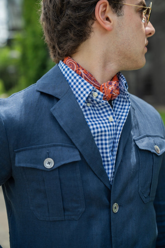 Crittenden Safari Jacket in Navy 100% Linen