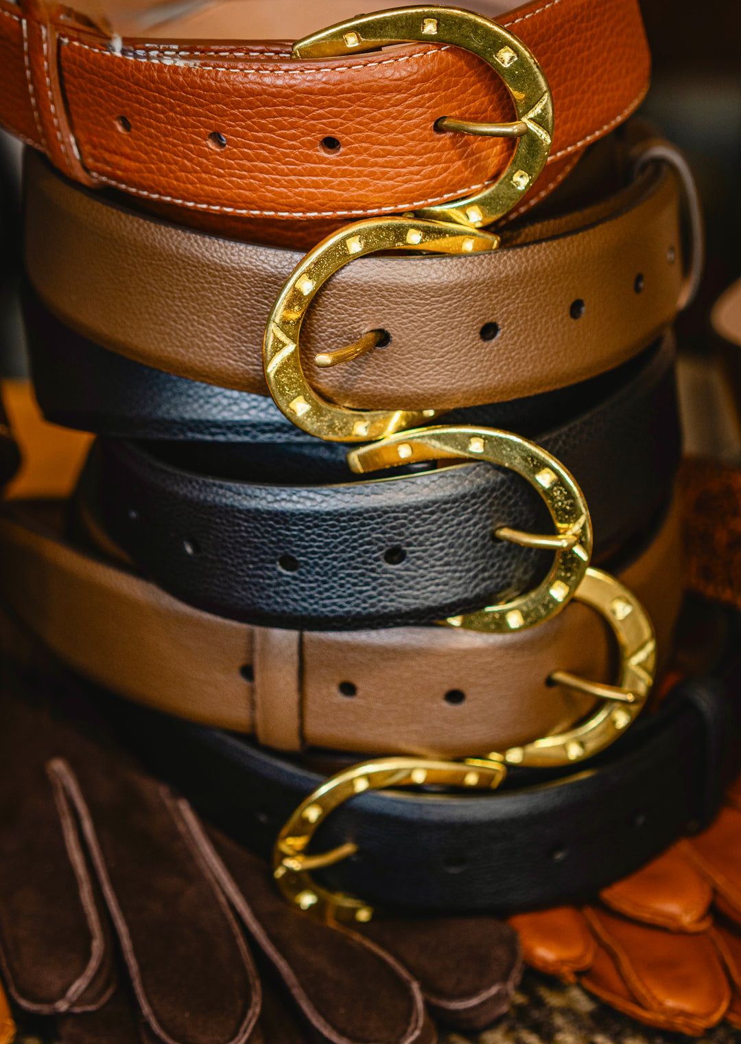 Handmade Leather Belt with Brass Horseshoe Buckle