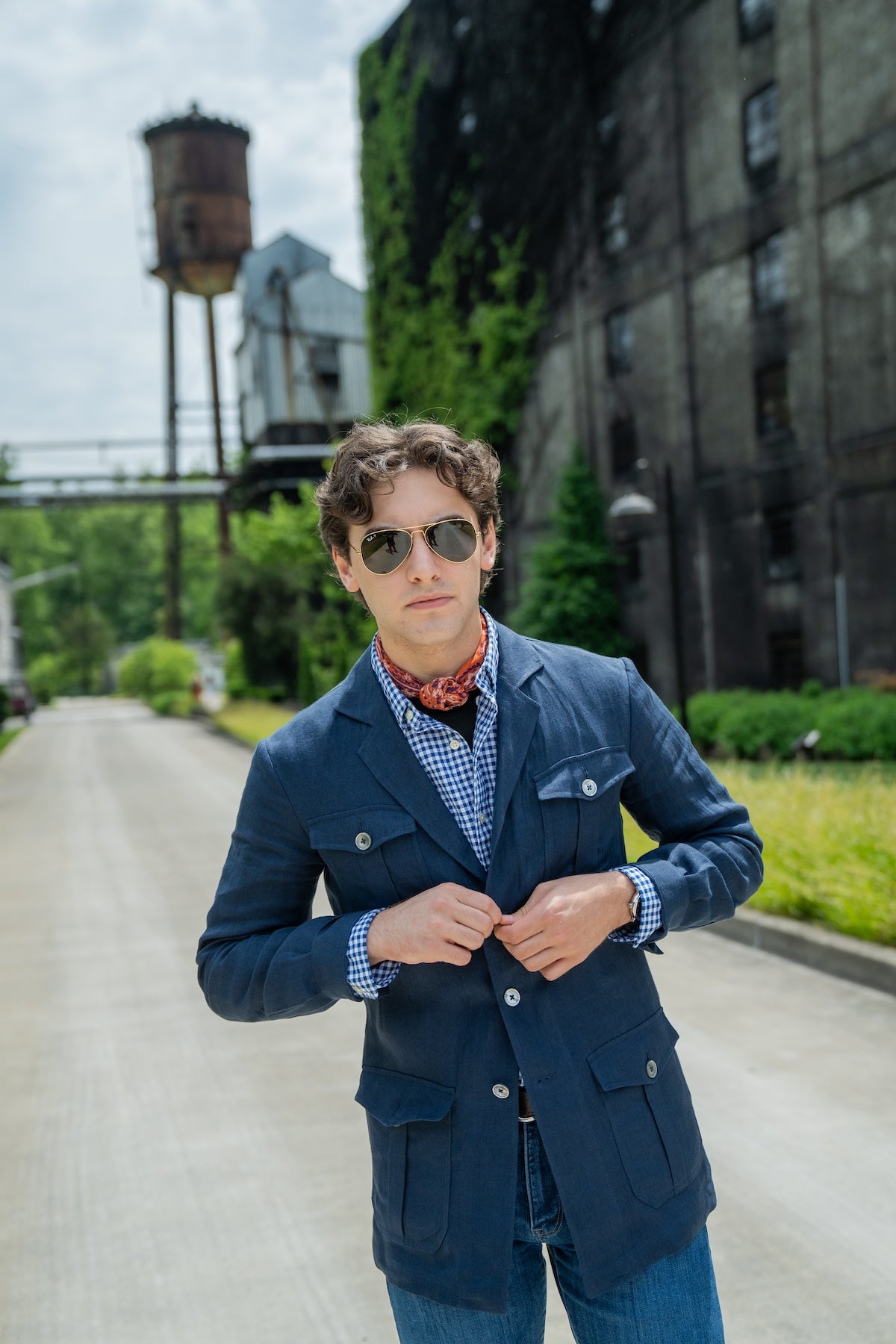 Crittenden Safari Jacket in Navy 100% Linen