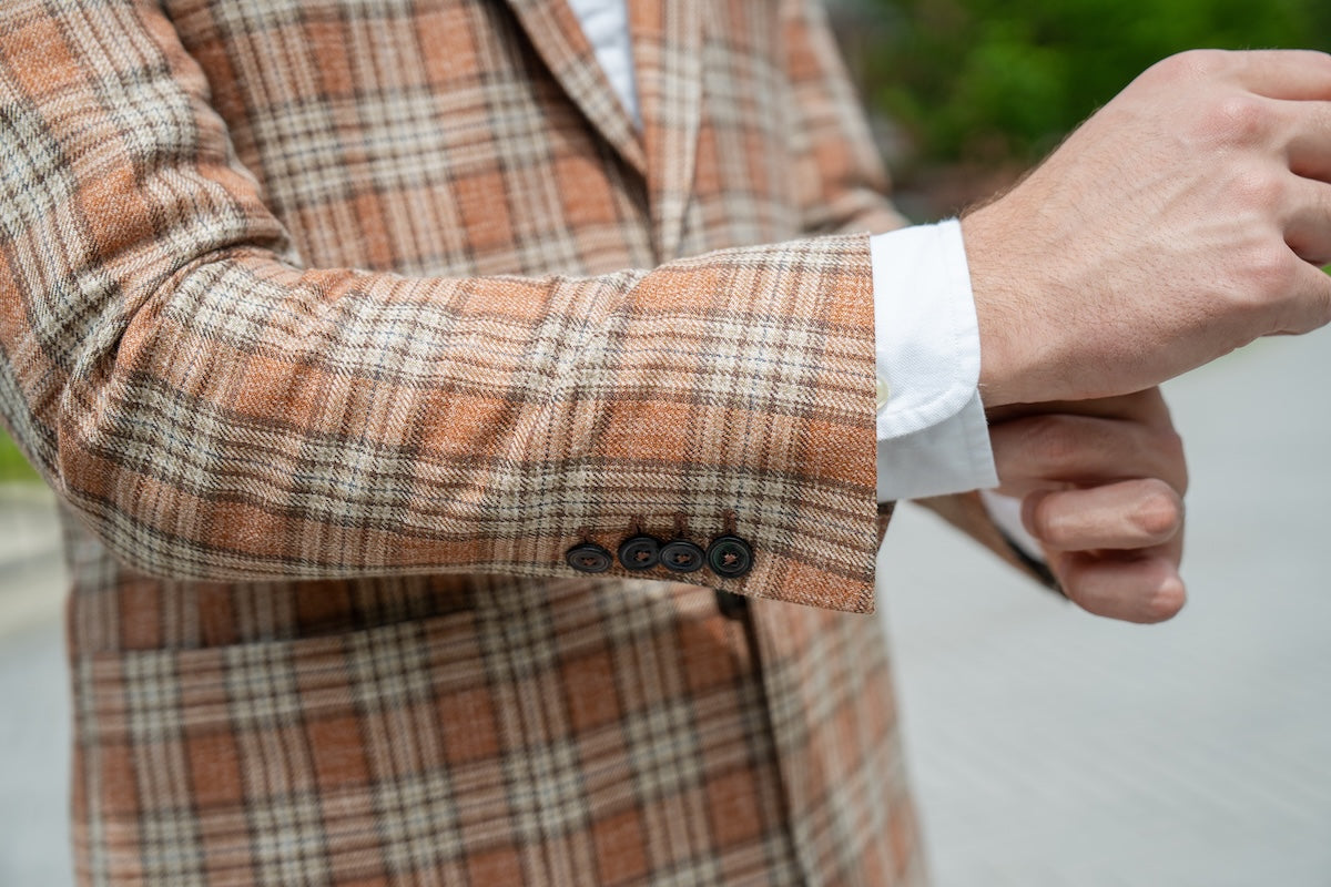 Harrods Patch Pocket Jacket in Coral & Sand Silk/Linen/Cotton