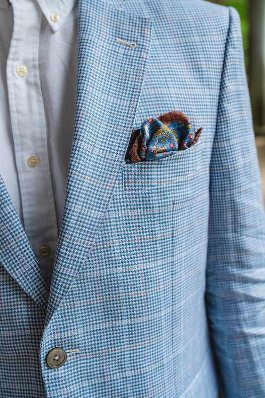 Harrods Flap Pocket Sportcoat in Sky Blue Glenplaid Linen