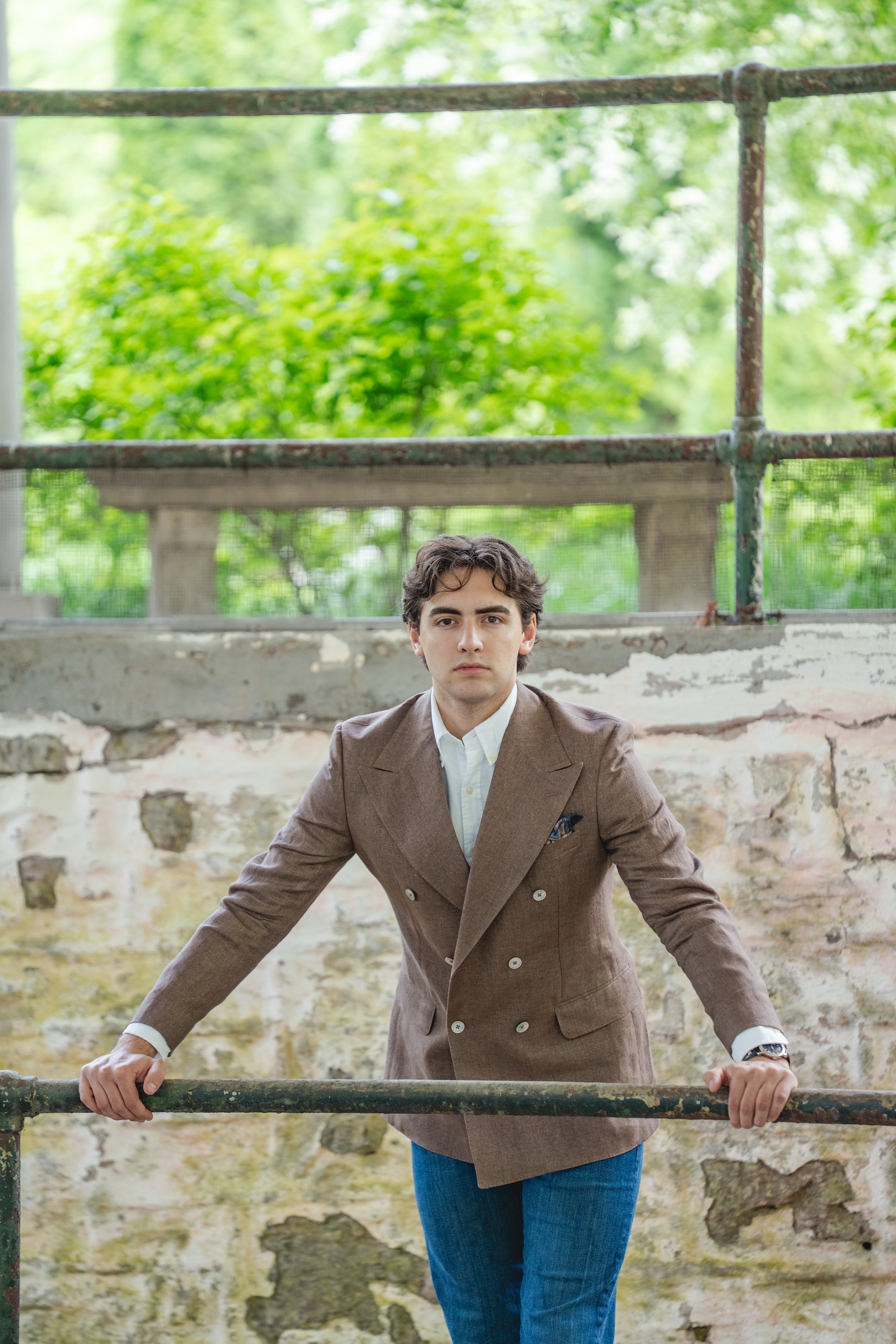 Crittenden Hartford Peak Double-Breasted Jacket in Tobacco Linen
