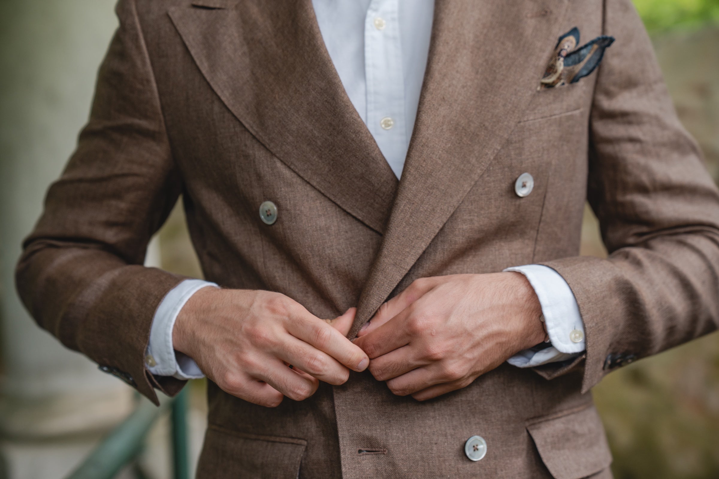 Crittenden Hartford Peak Double-Breasted Jacket in Tobacco Linen