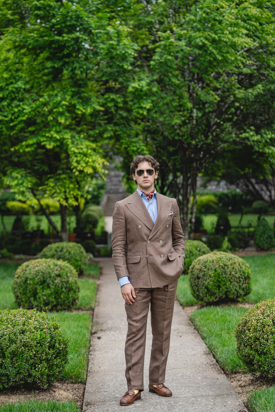 Crittenden Hartford Peak Double-Breasted Jacket in Tobacco Linen