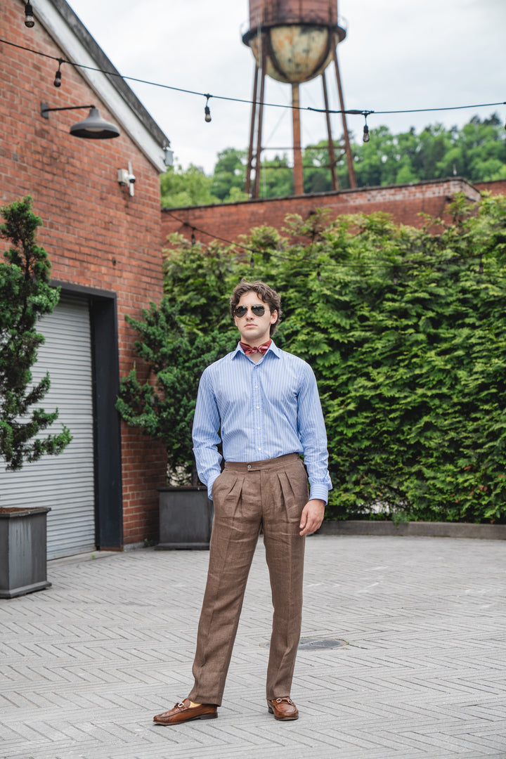 Crittenden Forward-Pleat Trousers in Tobacco Linen