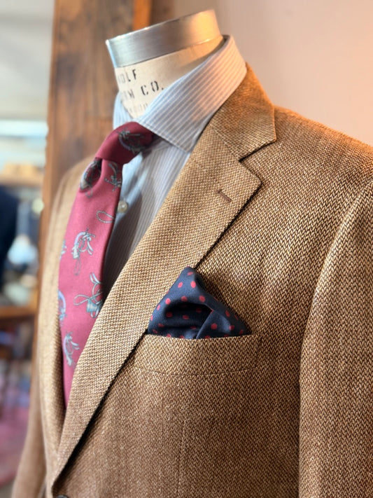 Crittenden Harrods Flap Pocket Sportcoat in Tan Barleycorn Silk Weave
