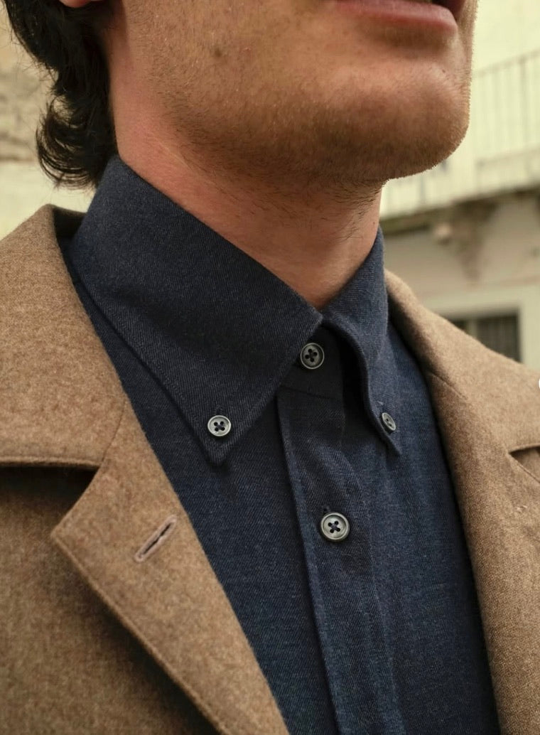 Crittenden x Edo Button Down Collar Sport Shirt in Midnight Blue Cotton