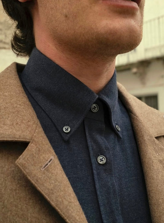 Crittenden x Edo Button Down Collar Sport Shirt in Midnight Blue Cotton