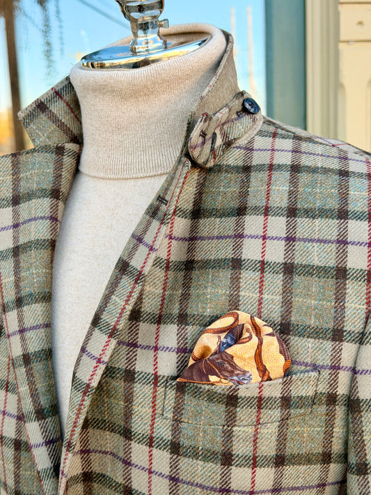 Hacking Jacket in Moss & Cream with Red/Purple Overplaid CR 1635