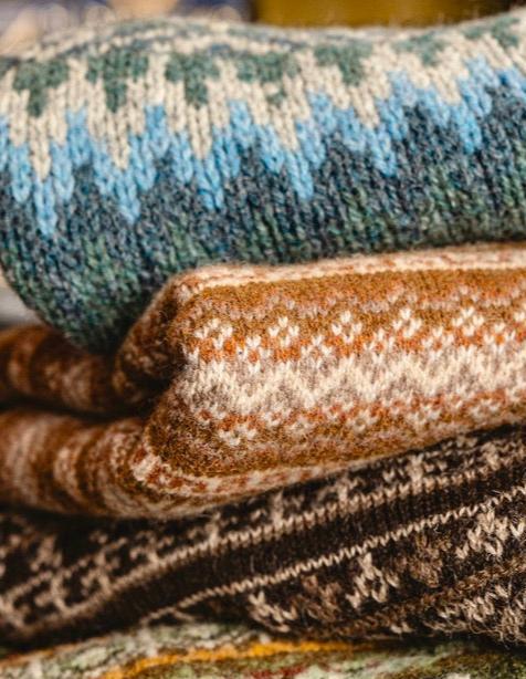 Scottish Fair Isle Crewneck in Blue, Cream & Loden
