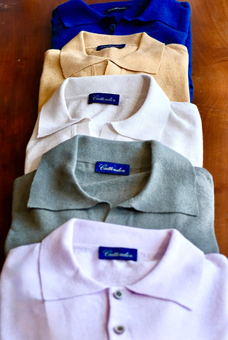 Crittenden Linen/Cotton Knit Shirt in Olive Cuban Collar