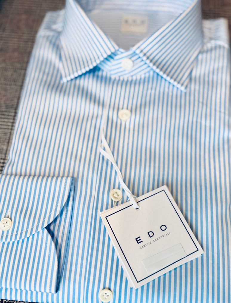 Crittenden x Edo Semi-Spread Collar Shirting, Blue Stripe