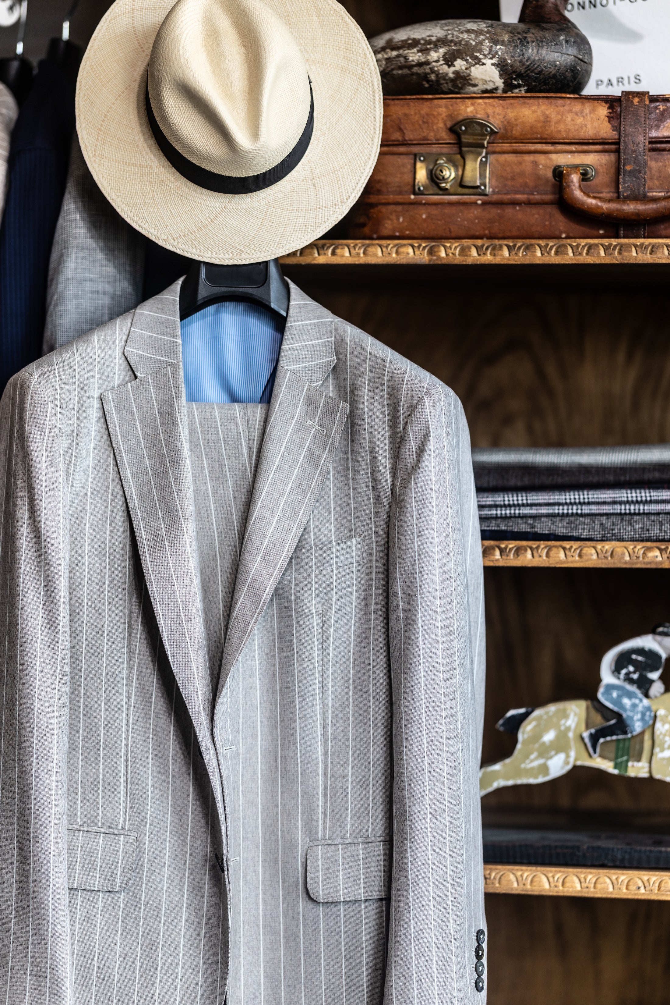 Linen, Wool & Cotton Sand & White Striped Suit CR 1541
