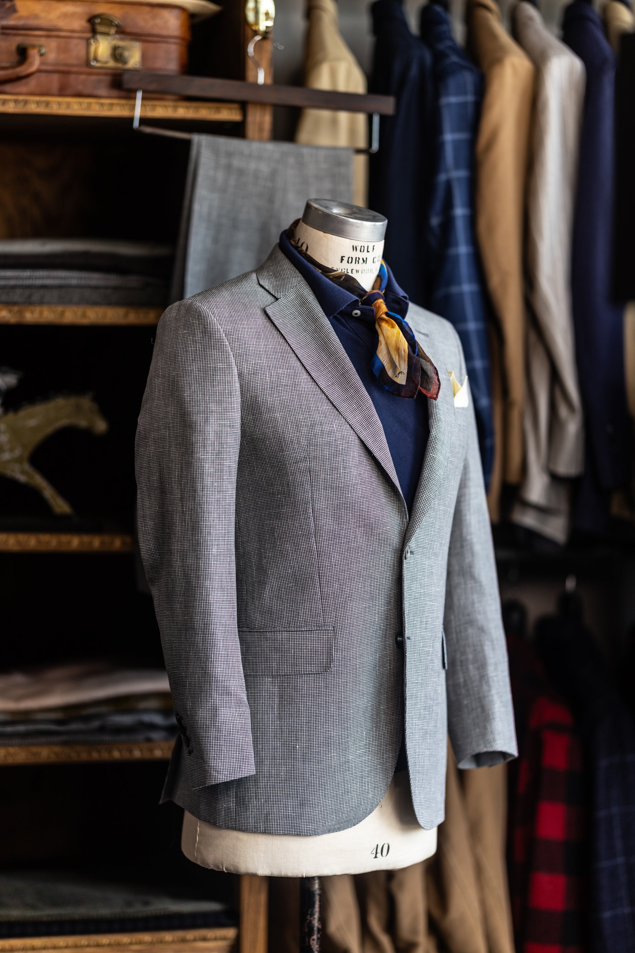 Harrods Flap Pocket Jacket in Black and White Linen Puppytooth