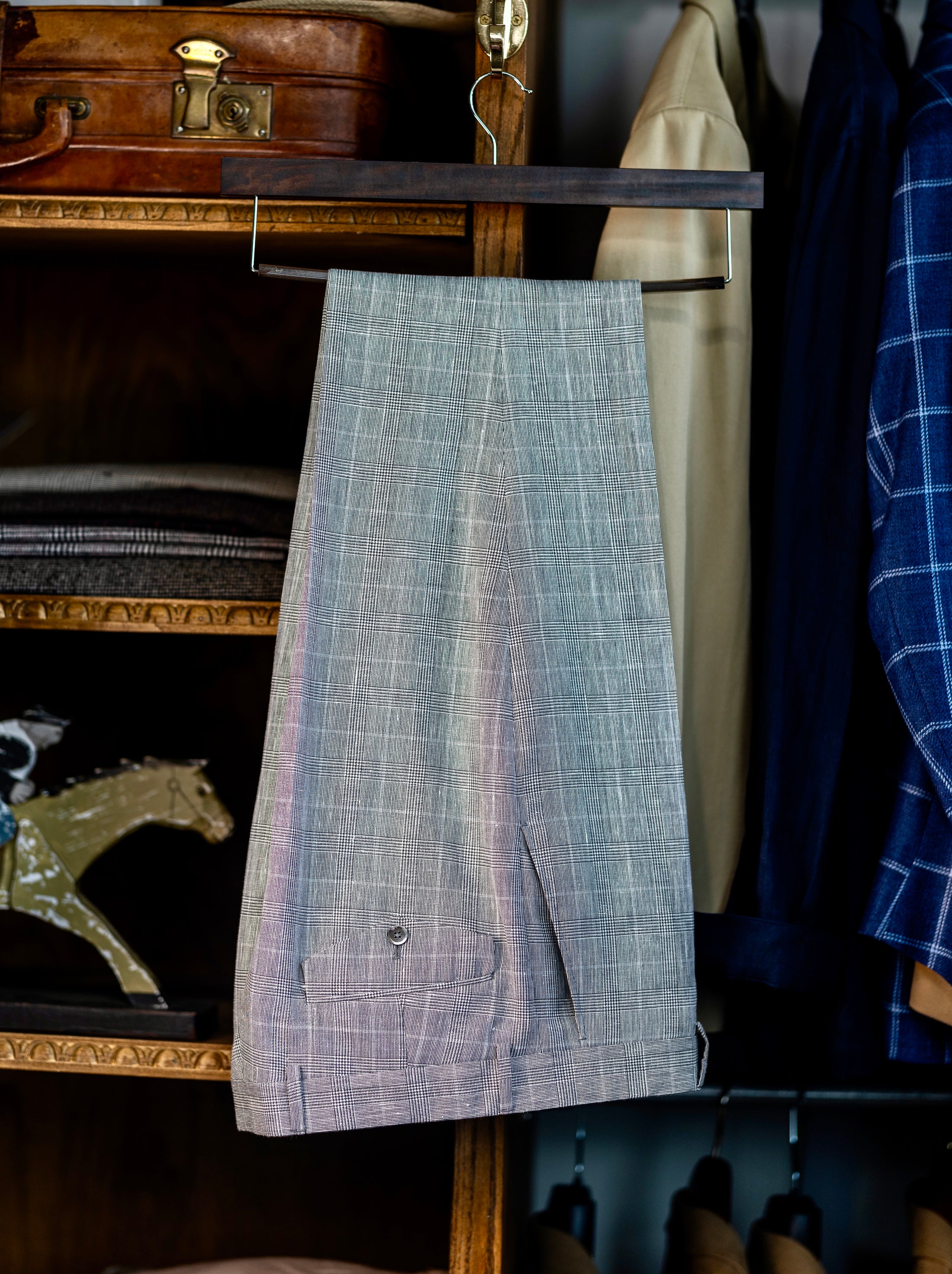 Linen Trouser in Black/White Glenplaid CR 1543