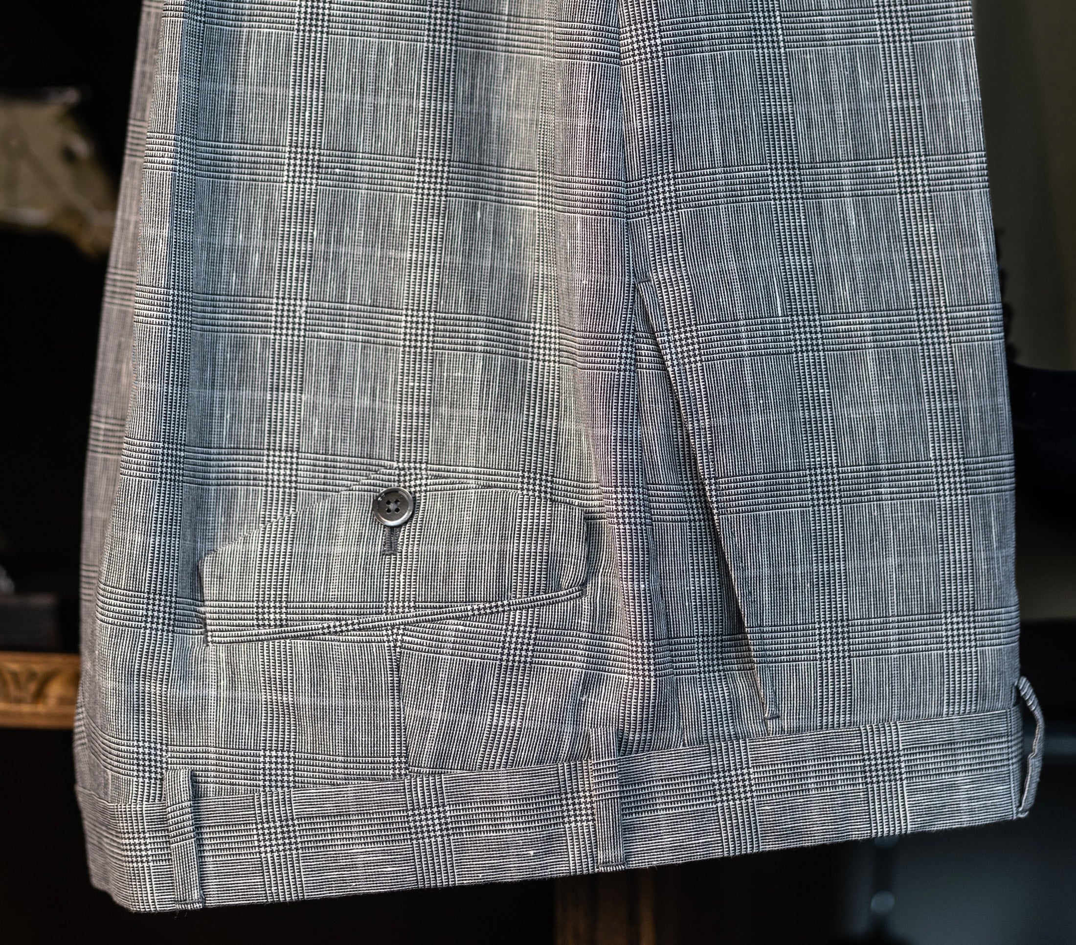 Linen Trouser in Black/White Glenplaid CR 1543