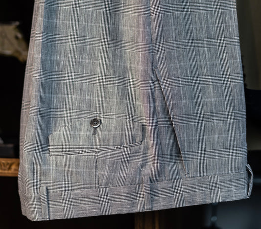 Linen Trouser in Black/White Glenplaid CR 1543