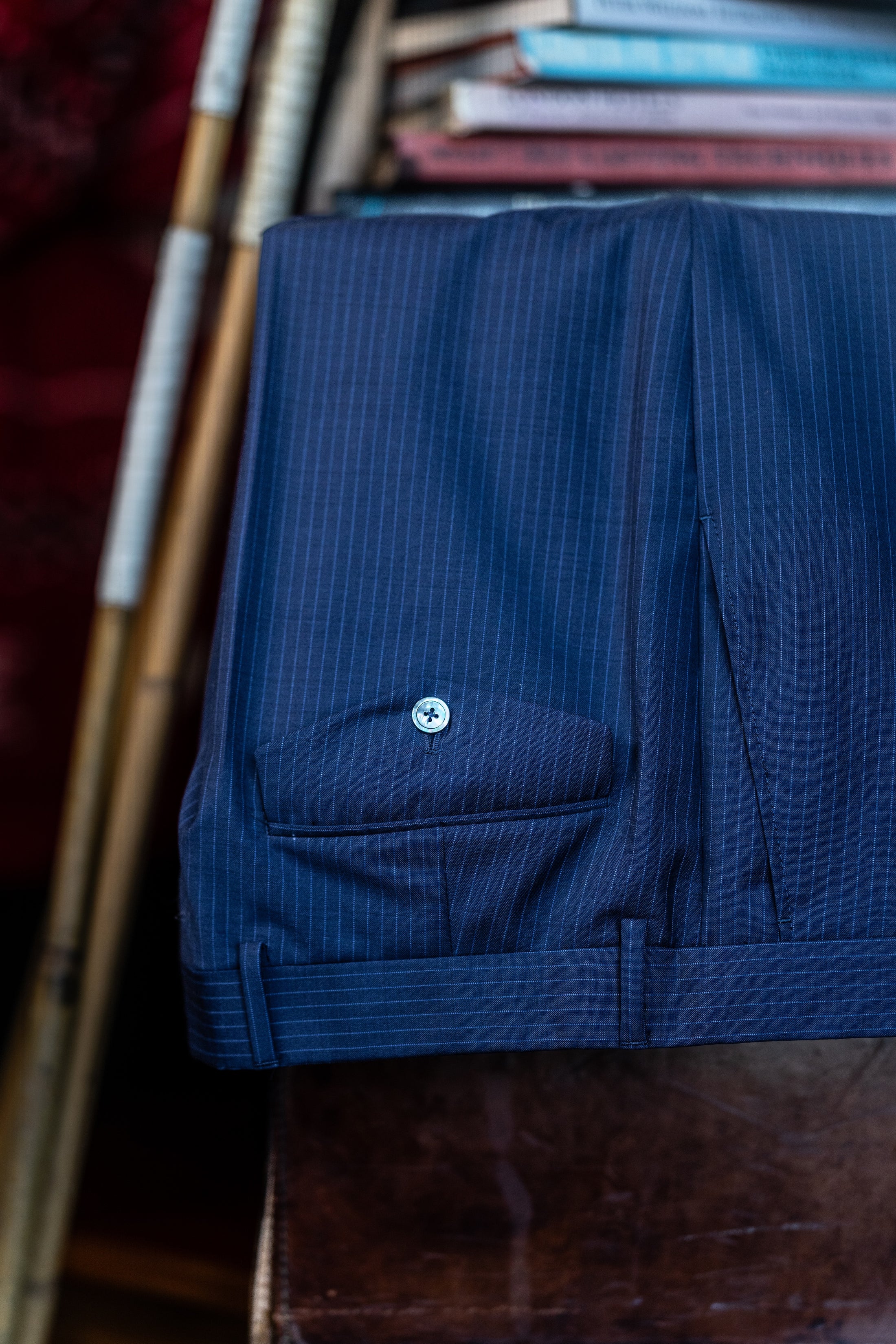 Navy Fine Beaded Stripe Suit in Lightweight Worsted Wool CR 1540