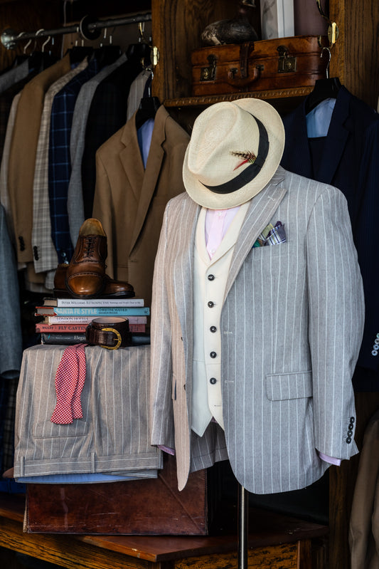 Linen, Wool & Cotton Sand & White Striped Suit CR 1541