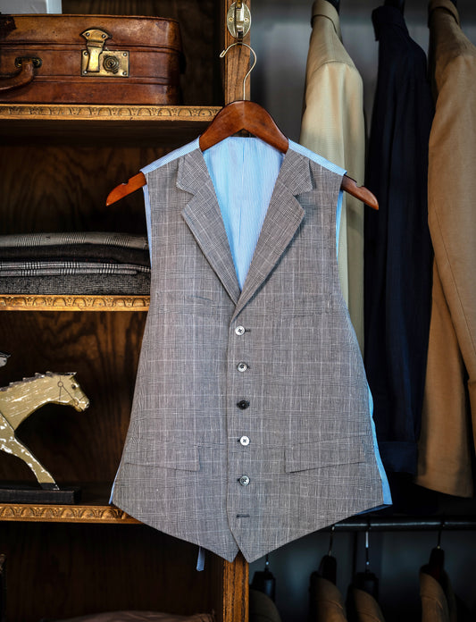 Linen Six-Button Vest in Glenplaid Linen CR 1543