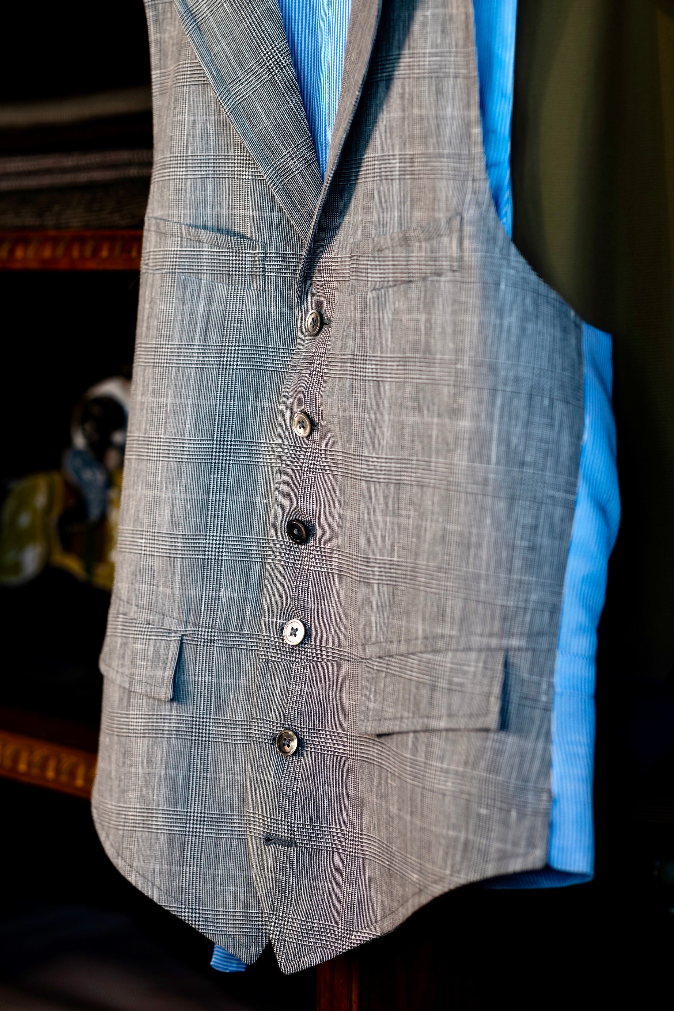 Linen Six-Button Vest in Glenplaid Linen CR 1543